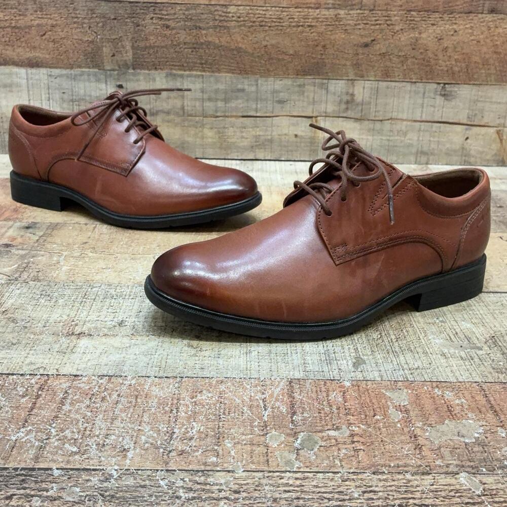 Clarks Steadwell Lace Shoes Mens Size 7 W 40 Brown Leather Round Toe Derby Dress